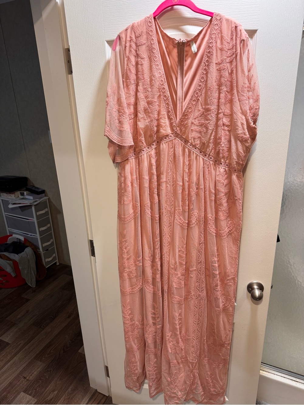 Pinkblush Plus Size Maternity Blush Pink Embroidered V-Neck Maxi Dress